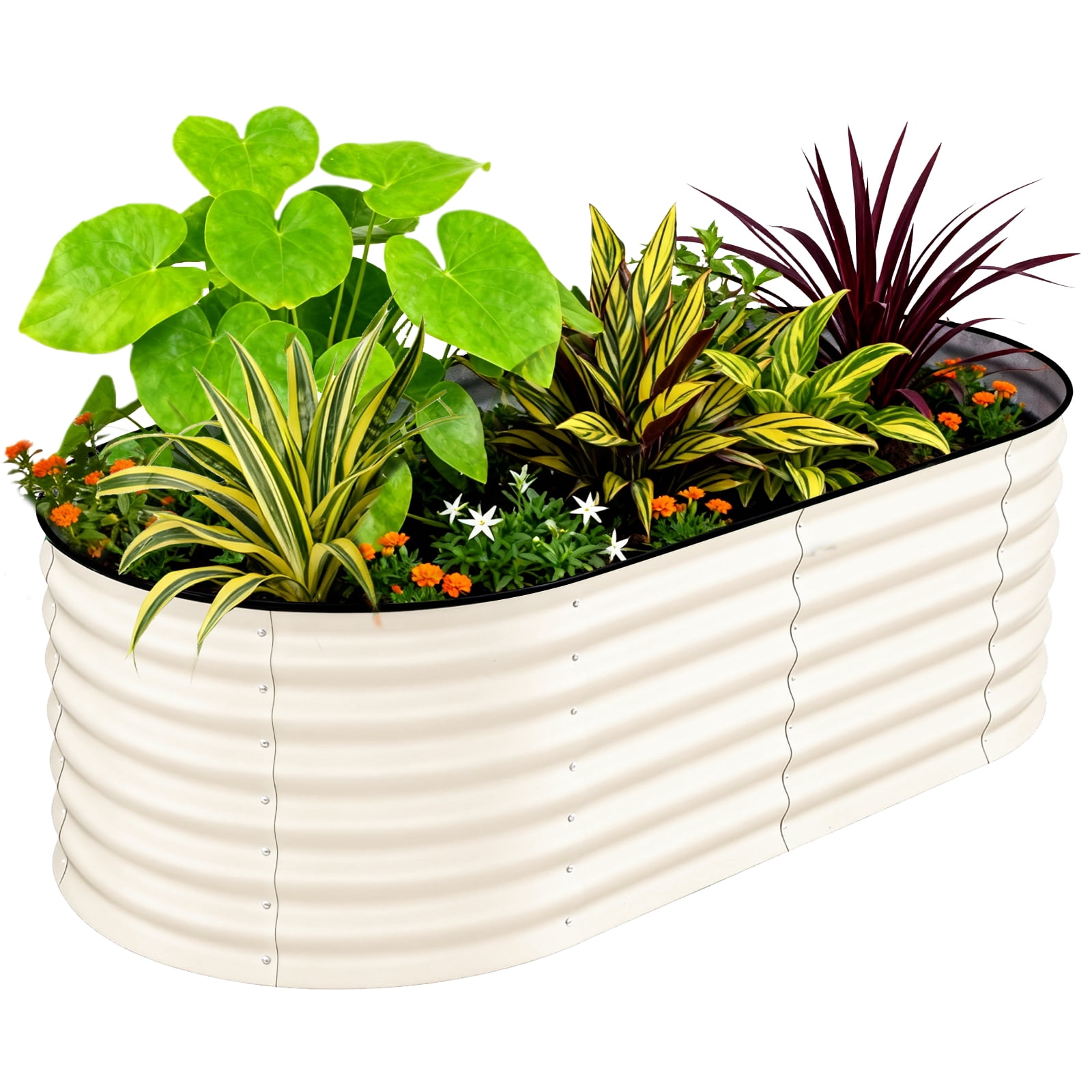 Heavy Duty Galvanized Raised Garden Bed, 6x3x2ft Beige Metal Planter Box for Flowers Herbs Vegetables for Gardening(with Anti Cutting Strips)