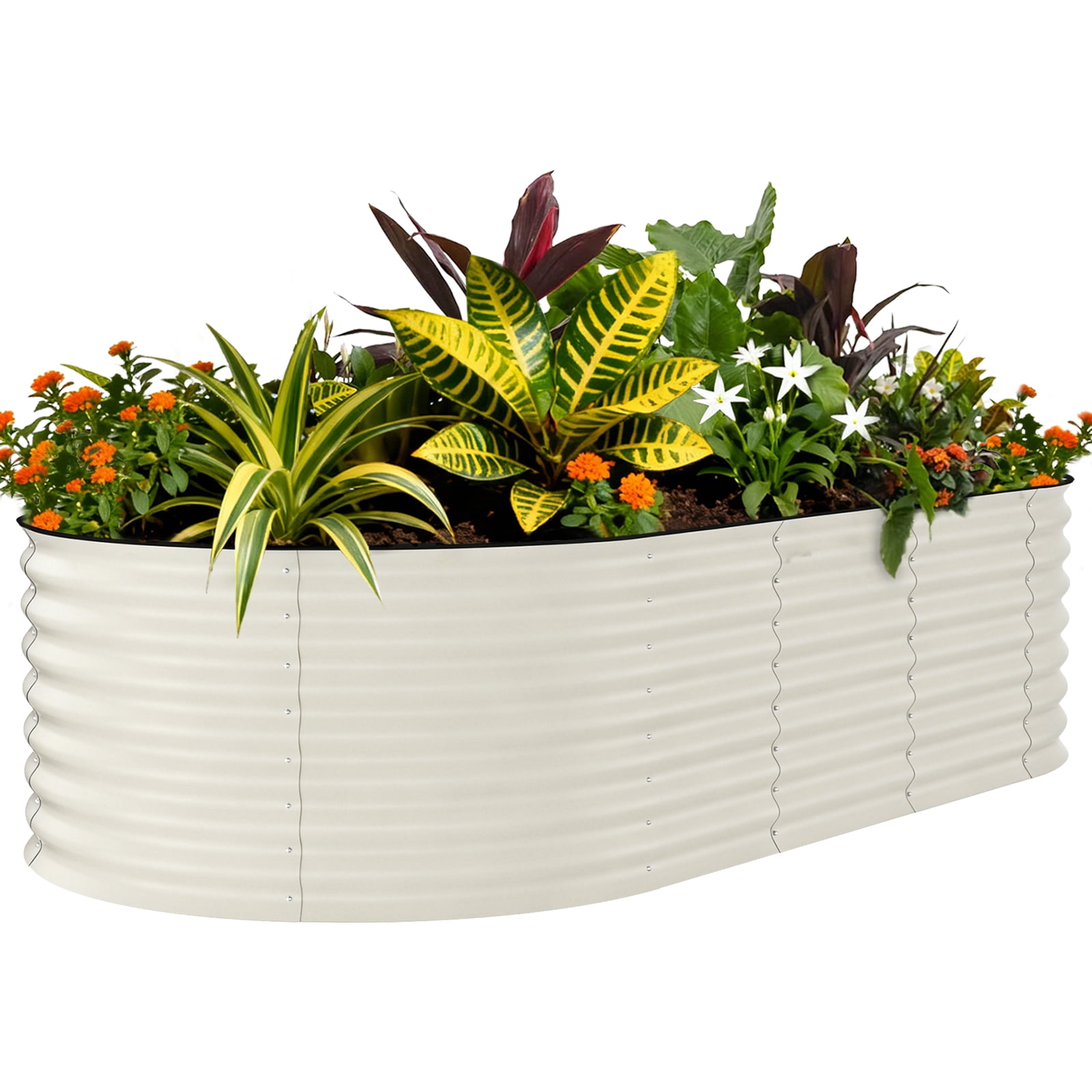 Heavy Duty Galvanized Raised Garden Bed, 8x4x2ft Beige Metal Planter Box for Flowers Herbs Vegetables for Gardening(with Anti Cutting Strips)