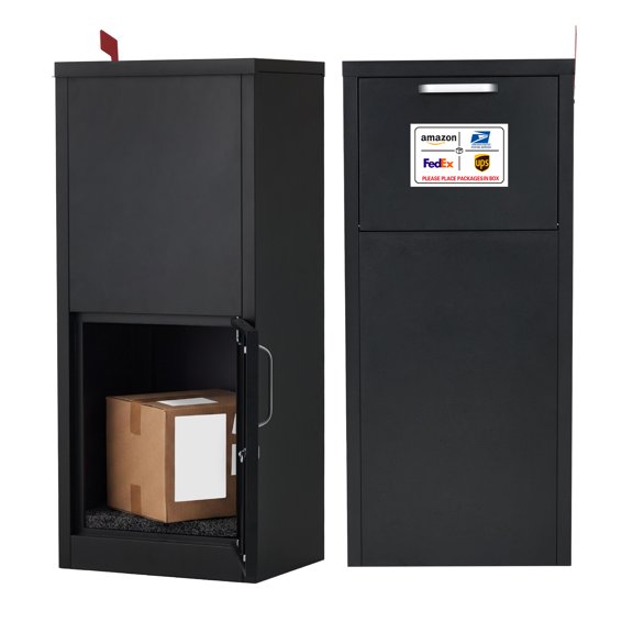 Heavy Duty Galvanized Steel Package Delivery Box for Outside, Anti-Theft Waterproof Parcel Drop Box with Lock, 35.4" Large Secure Mailbox with Rear Access Door for Porch Yard Garden