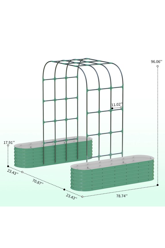 Heavy-Duty Galvanized Steel Raised Garden Bed with 96" Tall Trellis Arch - Rust-Proof, Tool-Included Assembly, Includes Plant Clips & Drainage Netting - Green