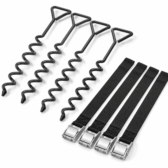 Heavy Duty Galvanized Steel Trampoline Anchor Kit, Set of 4, Black