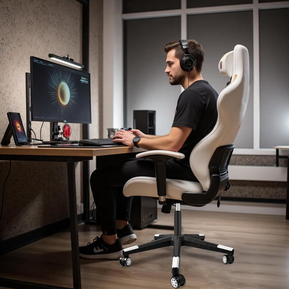 Heavy Duty Gaming Office Chair Base Replacement, 28" with 5 Casters Nylon Base Legs for Carpet and Hardwood Floors (White)