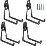 Heavy Duty Garage Hooks 4 Pack, 5.1 inch Medium U Shaped Hanger, Wall Mounted Storage System, Power and Garden Tool Organizer, for Hanging Ladders, Hose, Bulk Items and More