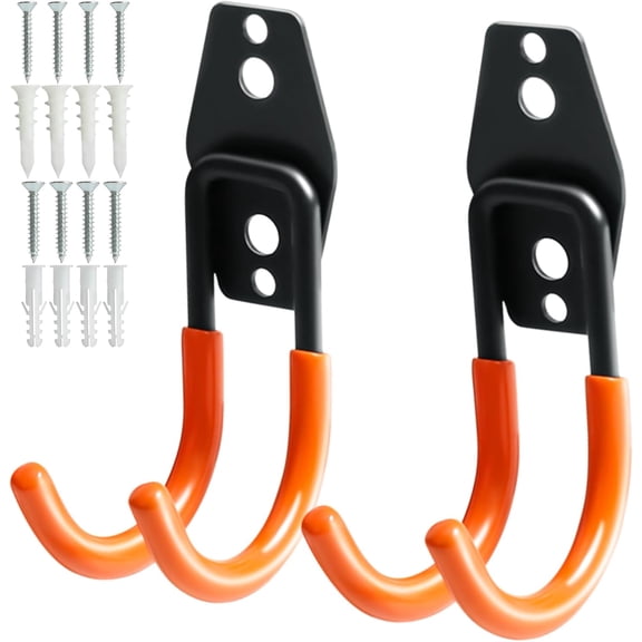 Heavy Duty Garage Hooks for Hanging, 2 Pack Metal Organization Hooks, Storage Ladder Extension Cord Cable, Wall Mount Small Utility Garden Tool Organizer/Hanger