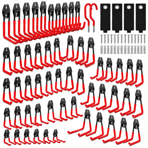 Heavy Duty Garage Hooks, Wall Storage Organizer, Red