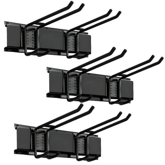 Heavy Duty Garage Organizer Tool Organizer Wall Mount, Iron Metal Hooks Set 9 Pcs, Black Adjustable Dual Hooks, Ideal for Saving Space, Supports 16 in Stud Spacing