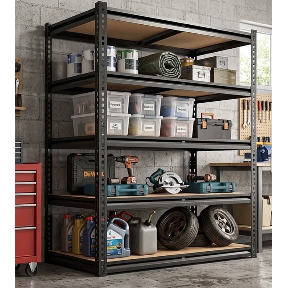Heavy Duty Garage Shelving, 2400 LBS Metal Storage Shelves, 16" x 35.5'' x 72'' Adjustable Shelving Rack, Freestanding Shelf Units for Garage Basement