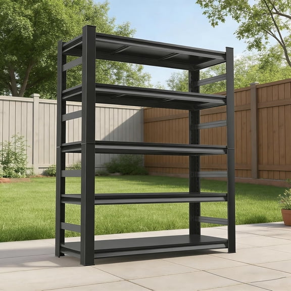 Heavy Duty Garage Shelving 5-Tier, 2500 lbs Metal Storage Shelves, Adjustable Industrial Shelving Unit for Warehouse, Basement, Kitchen, Workshop, 72" H x 35.4" W x 15.8" D, Black
