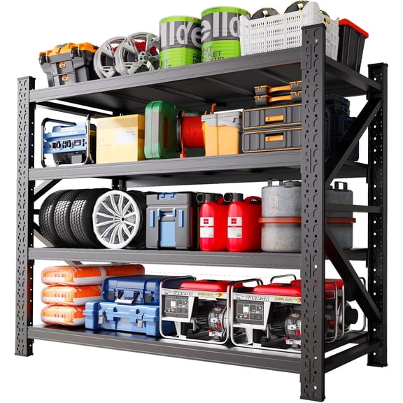 Heavy Duty Garage Shelving,6000LBS Capacity Metal Storage Shelves,4-Tier Adjustable Industrial Shelving Unit,Steel Rack for Warehouse,Garage,Workshop(70" H*48" W*24" D) Black
