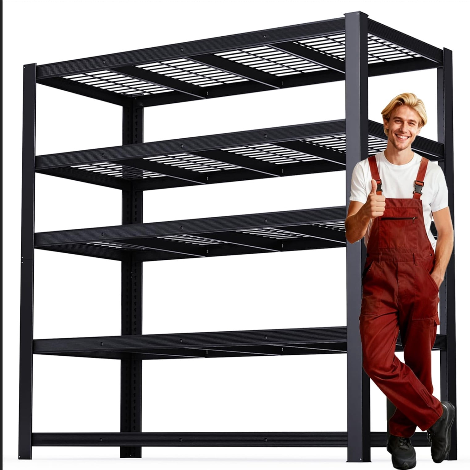 Heavy Duty Garage Shelving 84” H, 5 Tier Metal Storage Shelves 3050 lbs Capacity, Adjustable Industrial Shelving Unit for Garage Warehouse Basement, Black
