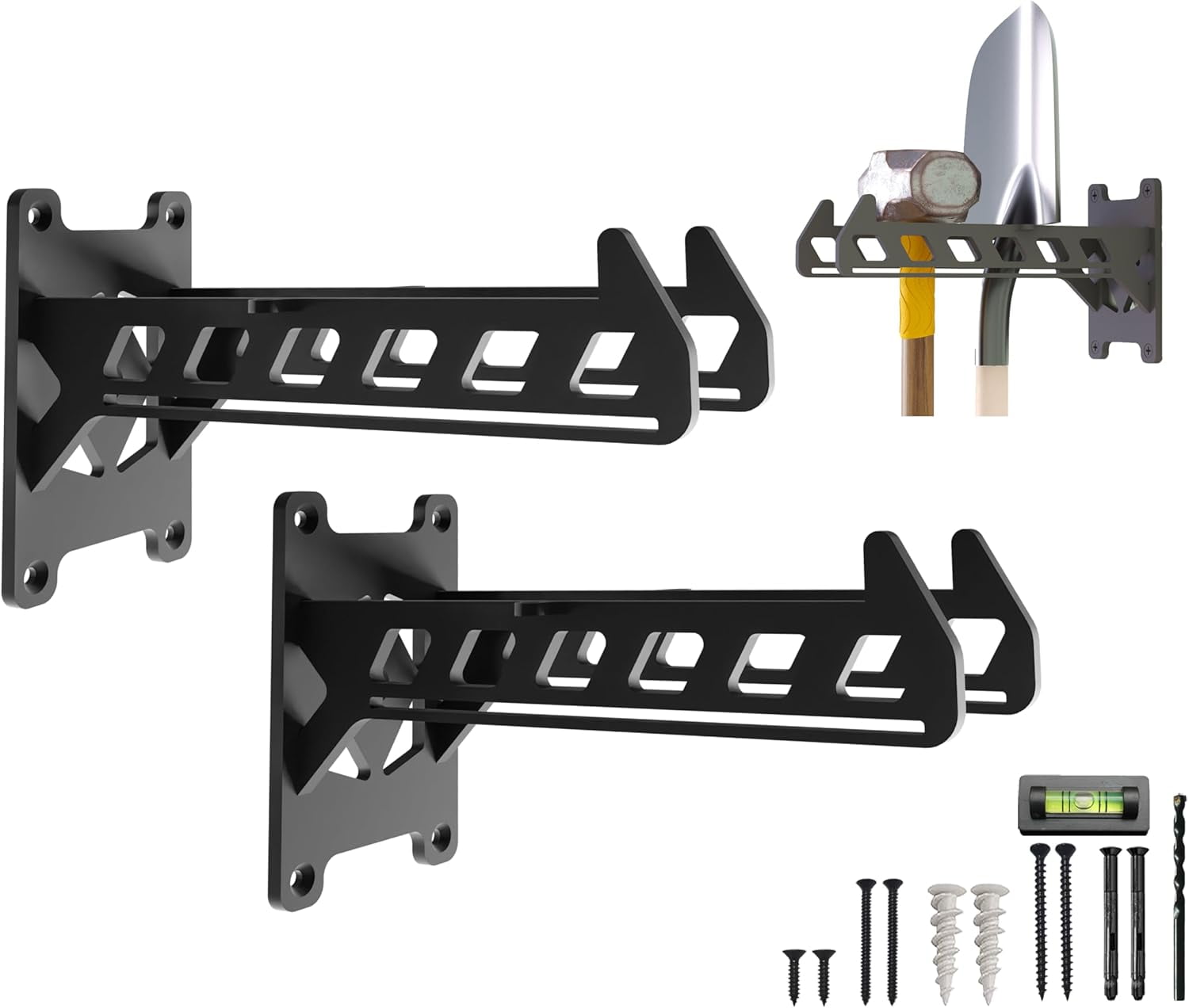 Heavy-Duty Garage Shelving Aide Hooks by Balin Designs (Black) Utility Brackets for 6” - 8" Shelves with Included Hardware, Ideal for Workshop, Garden Tools, and Electronic Item hangings (Set of 2)