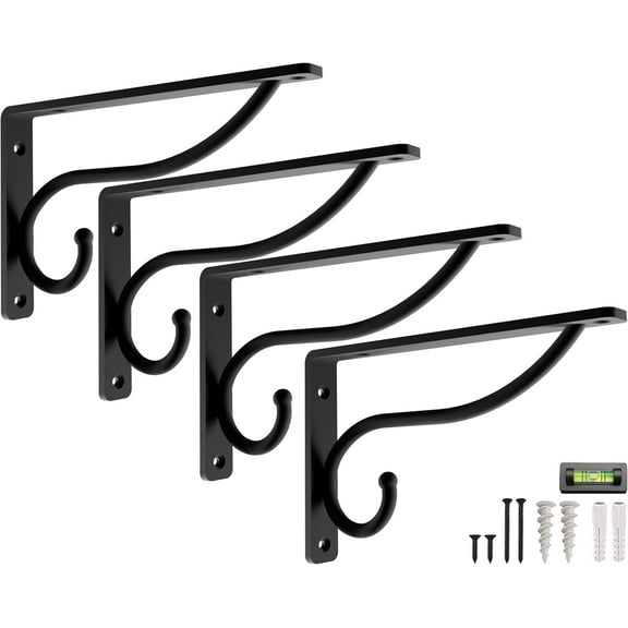 Heavy-Duty Garage Shelving Hooks by Balin Designs (Black) L-shaped Utility Brackets for 10" - 12" Shelves with Included Hardware (Set of 4)