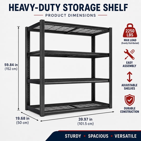 Heavy-Duty Garage Shelving Measuring 40 Inches Wide