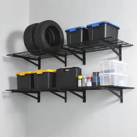 Heavy-Duty Garage Shelving Set. 4 Pack Wall Mounted Storage Racks 2x3ft. 1400lbs Capacity. 24"x72" Metal Garage Shelves. Black – Strong & Easy Install for Shop. Basement. Garage Organization