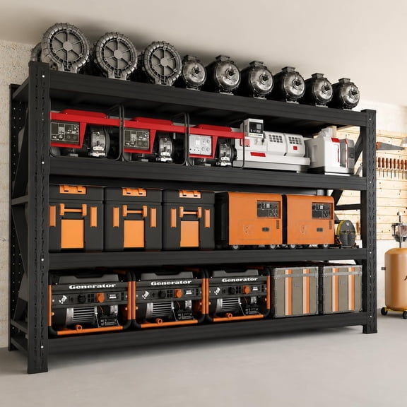 Heavy Duty Garage Shelving, Tool-Free Boltless Assembly, 7-Layer Rust-Resistant Coating, 6000LBS/Unit, Patented Dual-Chamber Beam, Expandable, Adjustable 4-Tier Rack