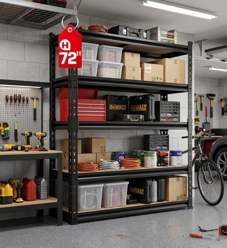 Heavy Duty Garage Shelving Unit 2200LBS Metal Storage Shelf Adjustable 5 Tier Storage Rack 72"H