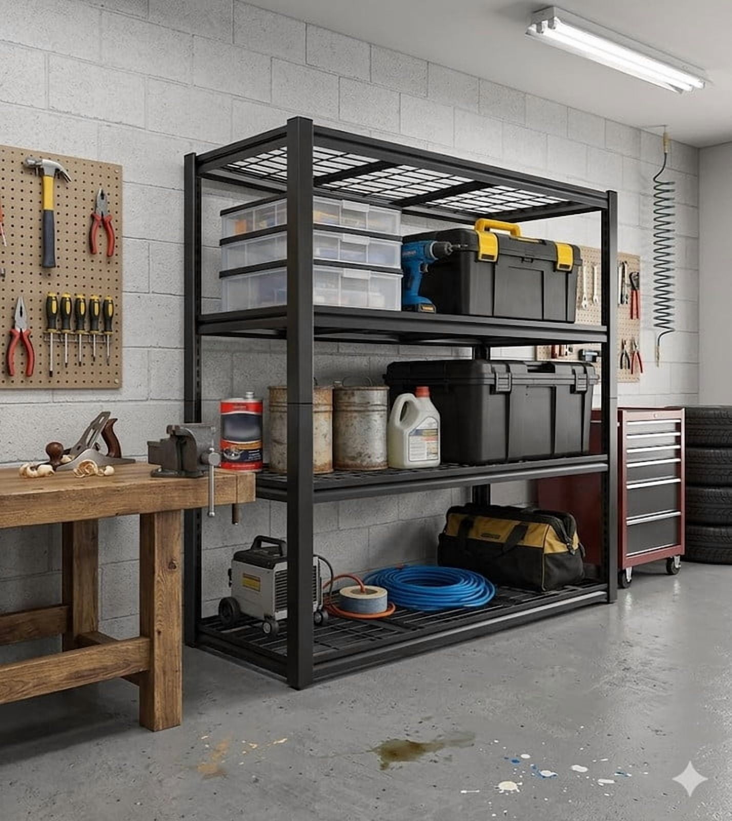 Heavy Duty Garage Shelving Unit, 4-Tier Adjustable Shelves Metal Storage Rack Storage Shelf, Utility Shelves Metal Shelf for Garage