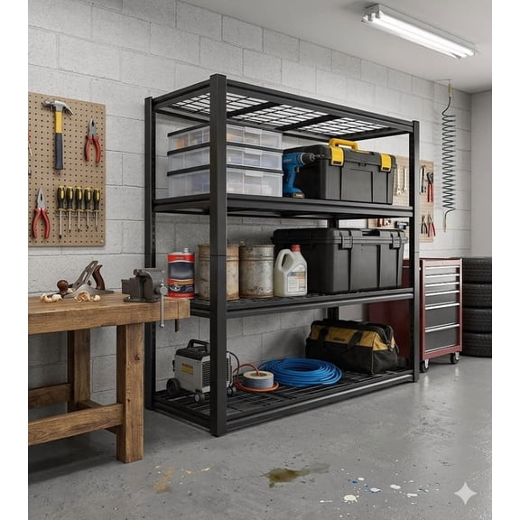 Heavy Duty Garage Shelving Unit, 4-Tier Adjustable Shelves Metal Storage Rack Storage Shelf, Utility Shelves Metal Shelf for Garage