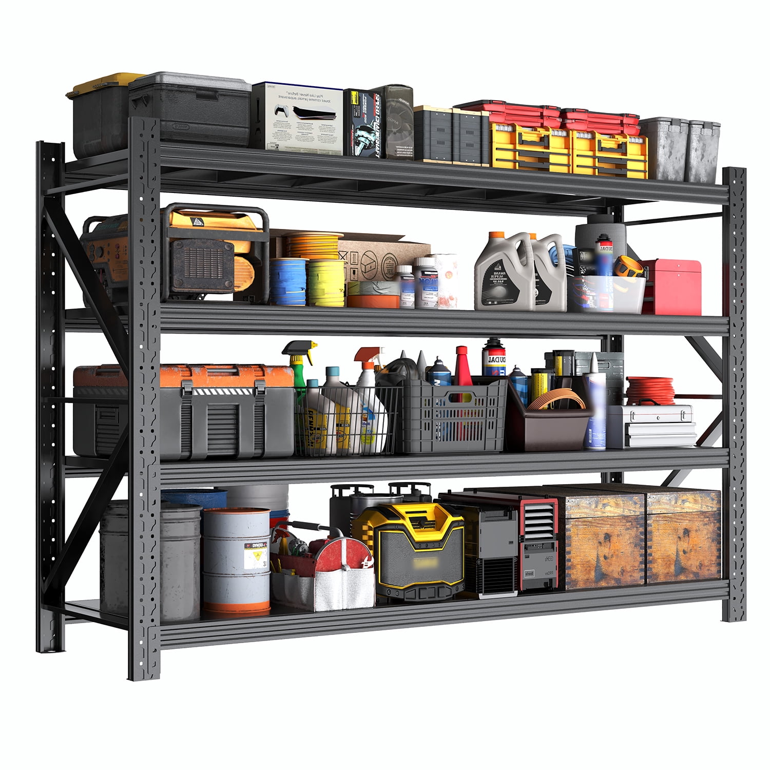 Heavy Duty Garage Shelving Unit, 4-Tier Steel Adjustable Metal Storage Shelves, 70.1 in H x 71 in W x 24 in D, 6000 lbs Industrial Rack for Garage, Basement, Warehouse, Workshop