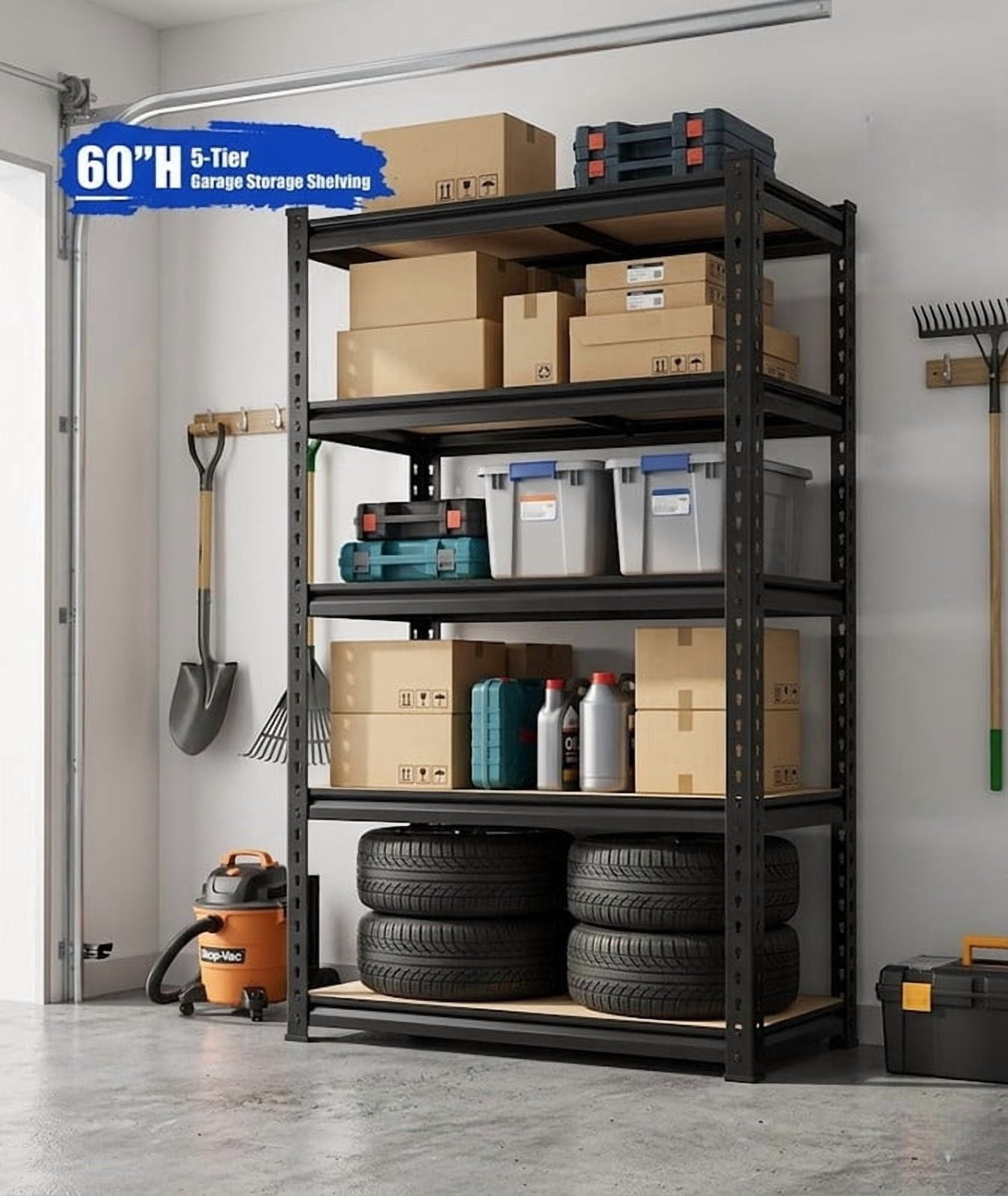 Heavy Duty Garage Shelving Unit, 5-Tier Adjustable Shelves Metal Storage Rack, Utility Shelves