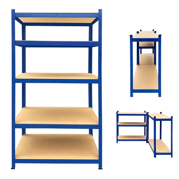 Heavy Duty Garage Shelving Unit 59 Inch 5 Tier Adjustable Height, 386lbs Max Load Per Shelf, Metal Frame Boltless Installation Multi-Use for Workshop Home Storage Organizer Utility Rack, Blue