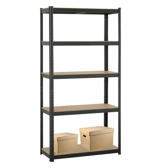 Heavy Duty Garage Shelving Unit 59 Inch 5 Tier Adjustable Height, 386lbs Max Load Per Shelf, Metal Frame Boltless Installation Multi-Use for Workshop Home Storage Organizer Utility Rack, Black