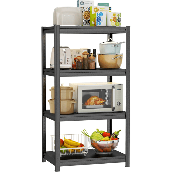 Heavy-Duty Garage Shelving Unit, Adjustable Double-Layer Column with Reinforced Ribs, 2400 lbs Bearing Capacity, Ideal for Warehouse, Kitchen, and Garage Storage (Black, 44''H*28''W*14''D, 4 Tier)