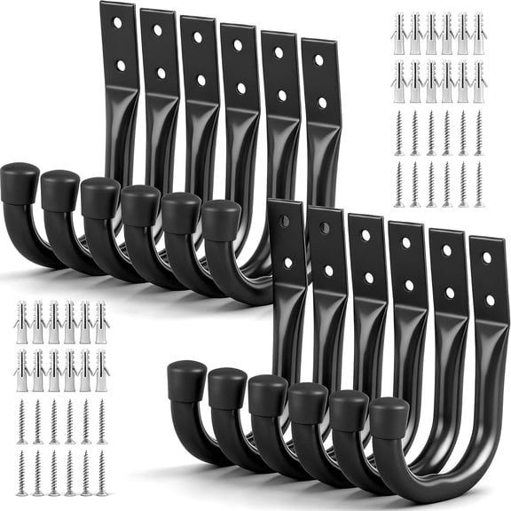 Heavy Duty Garage Storage Hooks, 12-piece Bike Hooks for Garage Wall, Utility Garage Hooks, Wall Mount J Hook for Hanging, Large Metal Storage Organizer Tool, Extension Cord Hanger