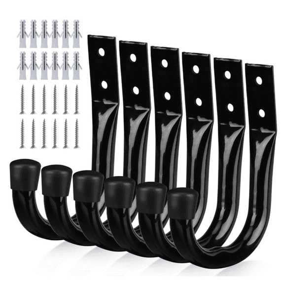 Heavy Duty Garage Storage Hooks, 6-piece Bike Hooks for Garage Wall, Utility Garage Hooks, Wall Mount J Hook for Hanging, Large Metal Storage Organizer Tool, Extension Cord Hanger