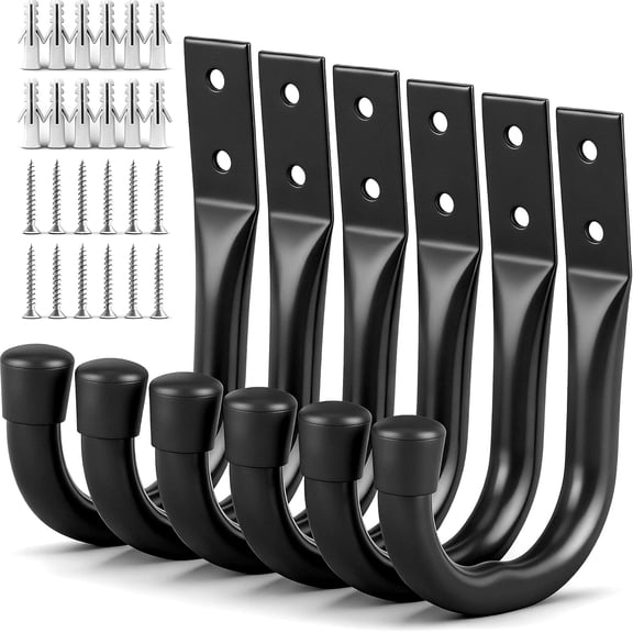 Heavy Duty Garage Storage Hooks, 6-piece Bike Hooks for Garage Wall, Utility Garage Hooks, Wall Mount J Hook for Hanging, Large Metal Storage Organizer Tool, Extension Cord Hanger