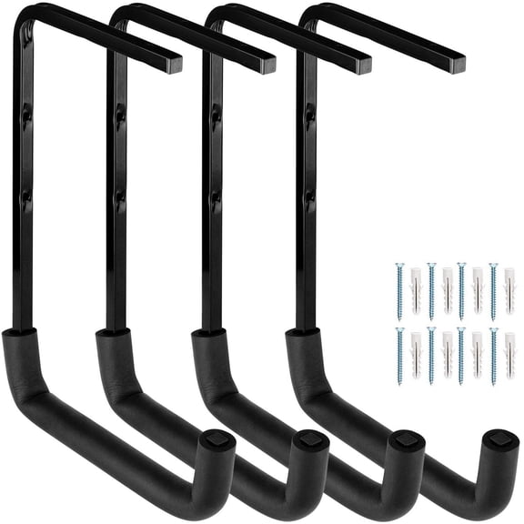 Heavy Duty Garage Storage Hooks Overhead Rack 4 Pack Wall Mounted Ladder Hook Utility Ceiling Hangers & Organizer For Wood Tools Bicycle (10 X 14 Inch)