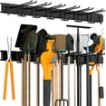 thumbnail image 1 of Heavy Duty Garage Storage Rack System, Wall Mounted Tool Organizer with 8 Double Hooks, 3 Rails, Garden Yard Tools Hanger for Ski Gears, Broom, Rake, Shovel, 1 of 7