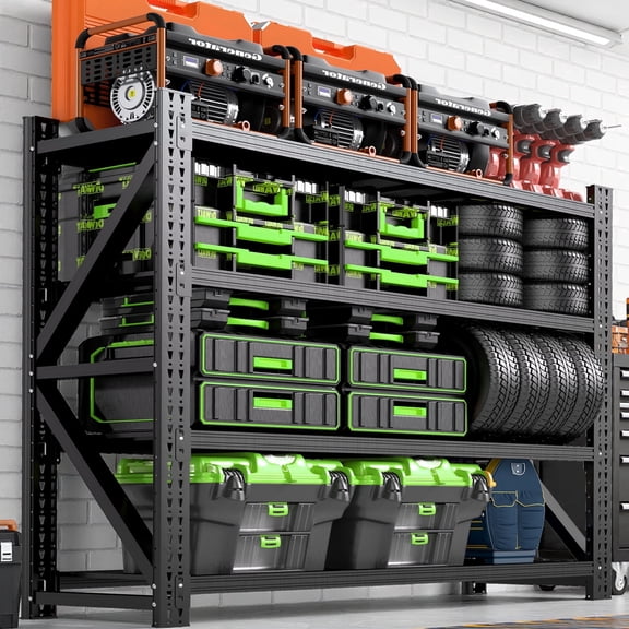 Heavy Duty Garage Storage Shelves 6000LBS Capacity, 71" Wide Metal Shelving Unit, 4-Tier Adjustable Industrial Rack for Warehouse Basement Shop, 71" W x 24" D x 69" H