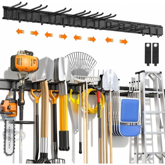 Heavy Duty Garage Wall Organizer 64 Inch - 18Pack Carries 570 lbs, Garage Tool Organizer Storage System, 4 Rails with 12 Adjustable Hooks, Garden Tool Organizer for Warehouse, Workshop
