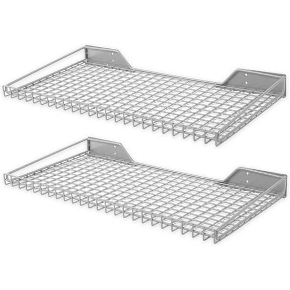Heavy Duty Garage Wall Shelving 2 Pack 23.6"x11.8" Metal Wire Shelves Wall Mount Mesh Storage Rack for Garage, Office, Basement and Kithcen, max Load 65 lbs (Grey)