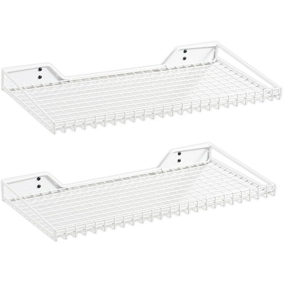 Heavy Duty Garage Wall Shelving 2 Pack 23.6"x11.8" Metal Wire Shelves Wall Mount Mesh Storage Rack for Garage, Office, Basement and Kithcen, max Load 65 lbs (White)
