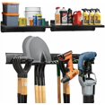 thumbnail image 1 of Heavy-Duty Garage Wall Storage System | Wall Mounted Tool Organizer Rack with Shelving | 10-Piece Mounting Kit | Includes 4x8.5” Adjustable Hooks & 2x16.5” Floating Utility Shelves, 1 of 8