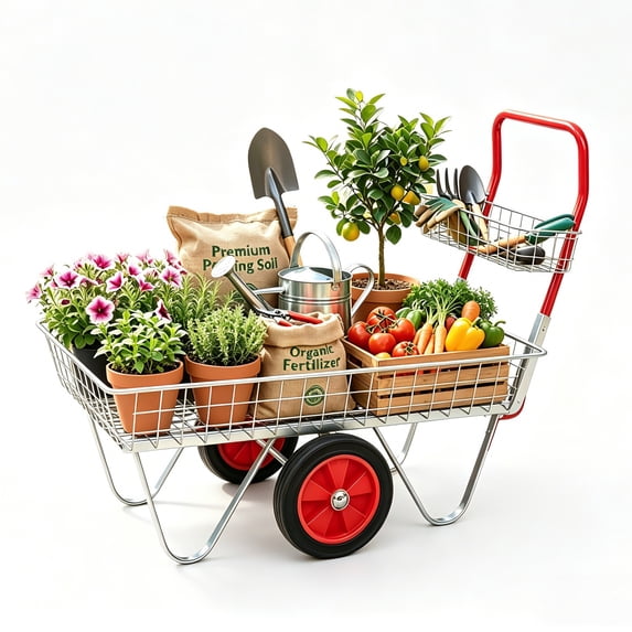 Heavy Duty Garden Cart with Wheels, 330 lbs Steel Utility Wagon for Yard, Lawn, Patio Gardening and Plant Transport
