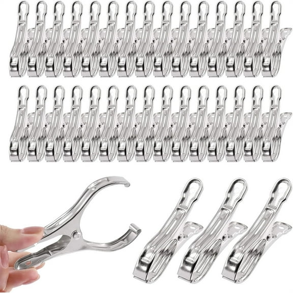 Heavy Duty Garden Clips 36 Pcs,Greenhouse Clips with Strong Grip,Stainless Steel Clips with Large Open Mouth,Rust-proof Silver Small Clips,Multipurpose Clips for Outdoors Hanging