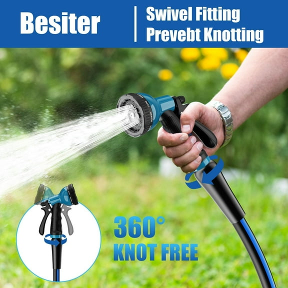 Heavy Duty Garden Hose 5/8" 50FT - Leakproof Rubber Water Hose with 10 Function Sprayer