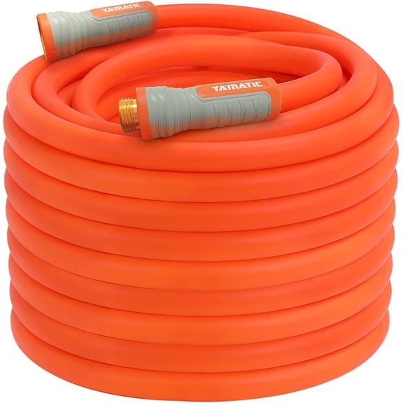 Heavy Duty Garden Hose 5/8 in x 100 ft Orange, Flexible Lightweight Water Hose with 360 Rotating Connector, 600 PSI Burst Rating, Brass 3/4" GHT Fittings, All-Weather