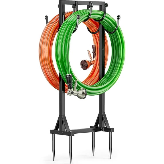 Heavy Duty Garden Hose Holder, 116CM Freestanding Metal Hose Stand with Dual-Sided Design & Hooks, Removable Outdoor Water Hose Rack for Garden Use