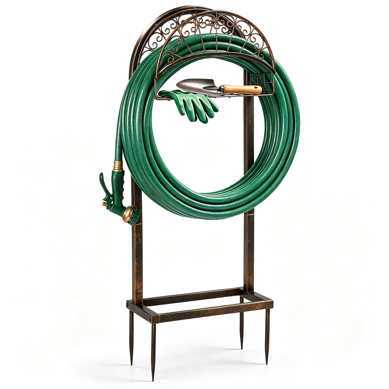 Heavy-Duty Garden Hose Holder with Sturdy Base and Storage Basket