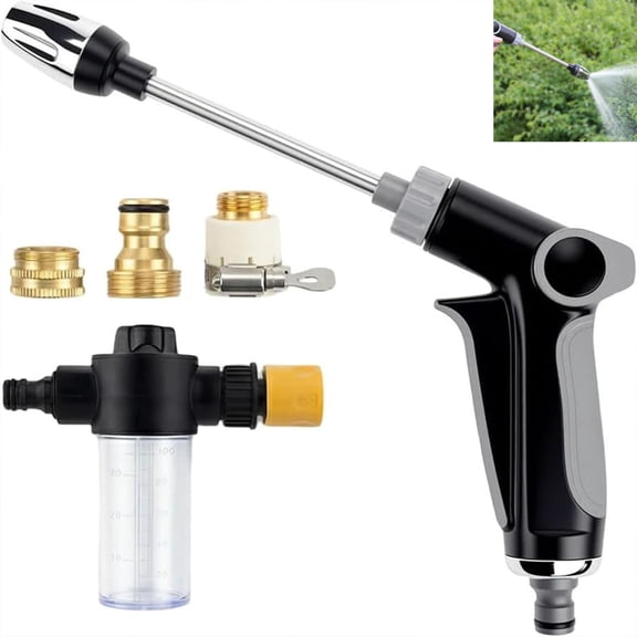 Heavy Duty Garden Hose Nozzle, High Pressure Power Jet, Adjustable Spray Modes, 360 Rotation, Deep Cleaning for Yard, Patio, Driveway, Car Wash