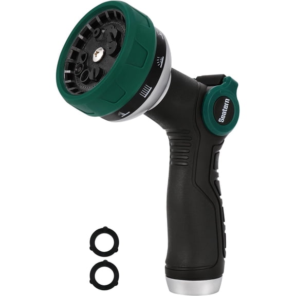 Heavy Duty Garden Hose Nozzle, Water Hose Sprayer Nozzle with Thumb Flow Control, 10 Spray Patterns, High Pressure Hose Nozzle for Lawn & Plant Watering, Car & Pet Washing  Forest Green