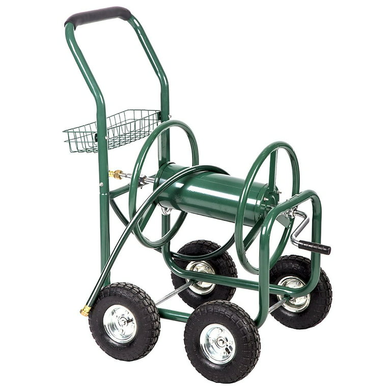 Heavy-Duty Garden Hose Reel Cart w/ Basket 