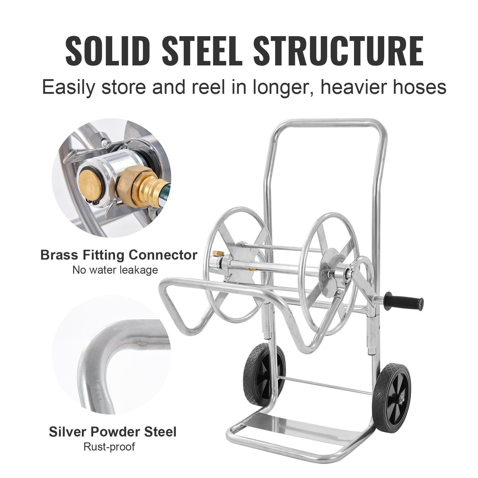 Garden Hose Reel Cart Aluminum - Holds 114ft Of 0.7in Hose, Mobile Water Hose Storage Cart With Wheels For Yard & Lawn