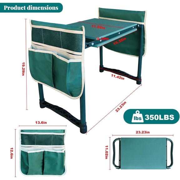 Heavy-Duty Garden Kneeler and Seat with Tool Bags, Extra-Wide Foldable Stool for Knee Support