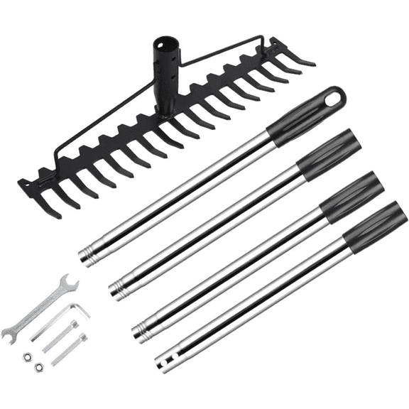 Heavy Duty Garden Rake Stainless Steel, 63-Inch Adjustable Handle Bow Rake for Leaves, Lawn Care, Yard Work, and Soil Leveling - Detachable Head for Easy Storage