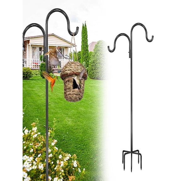 Heavy Duty Garden Shepherds Hook, Rustproof Powder Coated Metal, Easy Pointed Ground Stake, Decorative Multi Hook Hanger for Bird Feeders Lanterns and Independence Day Outdoor Decor